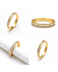 Real Gold Straight Line Linear Spark Stone Ring 0109 (Size 8.5) R2715