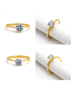 Real Gold Classic Round Stone Ring 0254 (Size 7) R2728