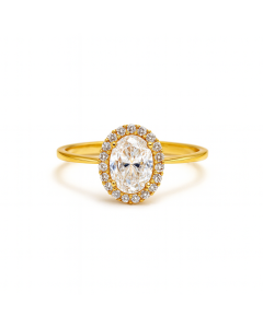 Real Gold Oval Halo Stone Ring 0466 (Size 7) R2740