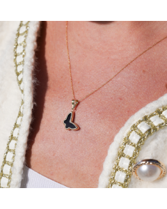 Real Gold GZVC Butterfly Black Pearl Necklace 0115-1KU CWP 1865