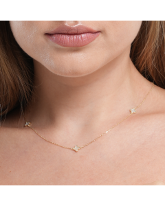 Real Gold 3 Pearl Shell Necklace (45 C.M) GZJVN0597 N1466