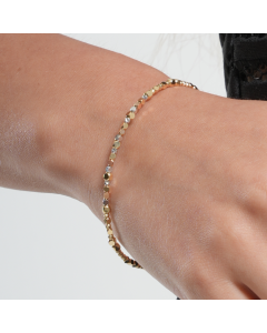 Real Gold 3-Color Square Beads with Balls Elegant Sleek Minimalist Luxury Design Bangle Bracelet - Adjustable Size (16 - 25) Model 4177 BR1692