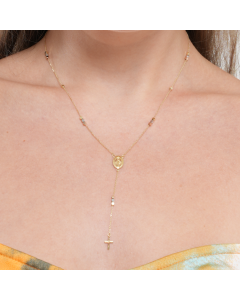 Real Gold 3D 3 Color Cross Rosary Choker Necklace 0308 N1342