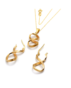 Real Gold Twisted Maze Hoop Earring Set + Pendant + Chain 3324/1 SET1064