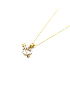 Real Gold Necklace with 2 Color Heart Arrow Design - Model 1701-YW CWP 1951