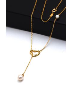 Real Gold 3D Heart with Pearl Adjustable Size Necklace (45 cm) 2488 N1508
