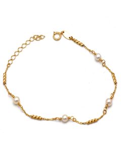 Real Gold 4 Pearl with Twisted Roller Bracelet 2451 (19 C.M) BR1846