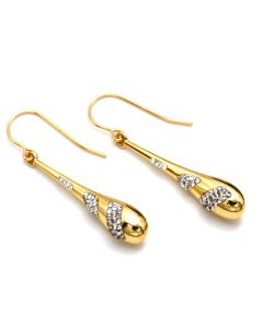 Real Gold Engraved Stones on Long Teardrop Earrings Set - Model 0492 E1953