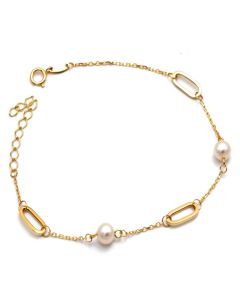 Real Gold 2 Pearl with Paper Clip Bracelet 1637 (19 C.M) BR1847