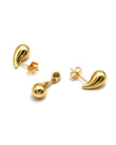 Real Gold 3D Oval Teardrop Water Drop Earring Set 9138 with Pendant 5084 - SET1069