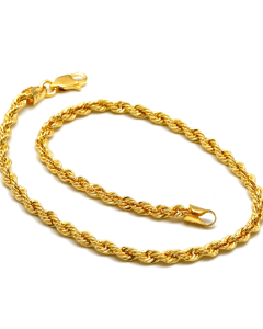 Real Gold Solid Thick Rope Chain Men Bracelet 4 MM 2603 (21 C.M) BR1883
