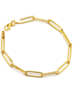 Real Gold Long Round Paper Clip Chain Bracelet Link Length 1.7 C.M 9482 (16 C.M) BR1829