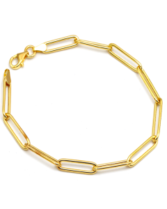 Real Gold Long Round Paper Clip Chain Bracelet Link Length 1.7 C.M 9482 (17 C.M) BR1585