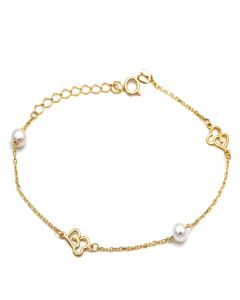 Real Gold 2 Pearl with 2 Heart Bracelet 2059 (19 C.M) BR1848
