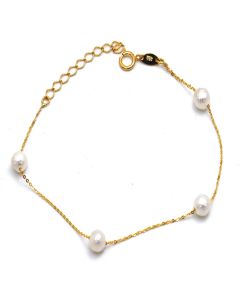 Real Gold 4 Textured Pearl 5MM Bracelet 0047 (19 C.M) BR1854