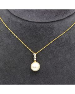 Real Gold Natural Pearl with 3 Stones Necklace 0419 CWP 2018
