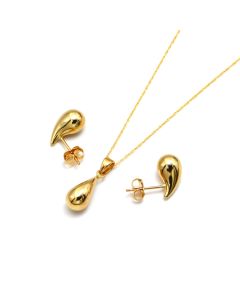 Real Gold 3D Teardrop Water Drop Earring Set 9138 with Pendant 5084 and Chain - SET1070
