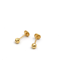 Real Gold Bee Comb Round Ball 4 MM Screw Earring Set 0004 K1237