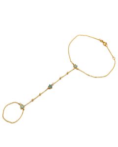 Real Gold Hand Wrist Chain Bracelet with Blue Flowers and Beads - Model 8308 BR1699