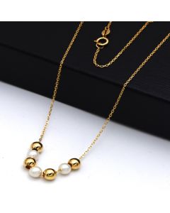 Real Gold 3 Pearl with 4 Beads Adjustable Size Necklace (45 cm) 2501 N1510