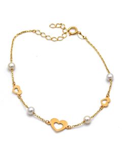 Real Gold 4 Pearl with 3 Heart Bracelet 2222 (19 C.M) BR1849