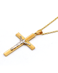 Real Gold 2 Color Jesus Flat Big Cross With Holo Rolo Chain 1235 CWP 1922