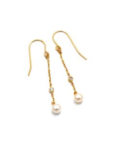 Real Gold Pearl Dangling with Stone Clip Earrings Set - Model 2225 E1958