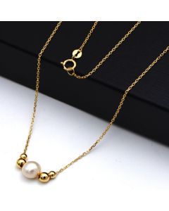 Real Gold 1 Big Pearl with 4 Beads Adjustable Size Necklace (45 cm) 1885 N1512