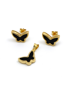 Real Gold GZVC Butterfly Black Earring Set + Pendant 0115-1PK SET1054