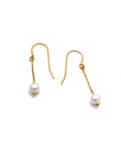 Real Gold Plain Pearl Dangling Clip Earrings Set - Model 2491 E1959