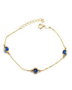 Real Gold 3 Evil Eye Bracelet 0228 (19 C.M) BR1856