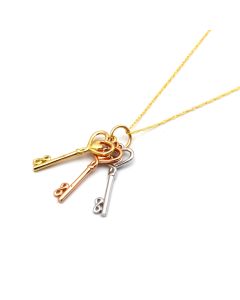 Real Gold 3 Color 3 Heart Key Necklace 0516-TC CWP 2032