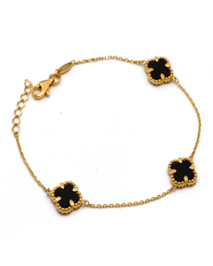 Real Gold 3 Clover Black Luxury Bracelet (19 C.M) - Model GZJVN1874 BR1753