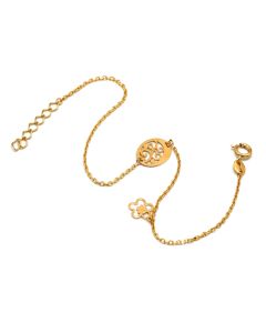 Real Gold Oval Flower with Dangler Flower Bracelet, Adjustable Size - Model 0696 BR16935
