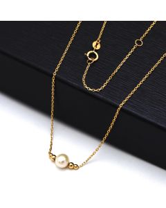 Real Gold 1 Small Pearl with 4 Beads Adjustable Size Necklace (45 cm) 2500 N1515