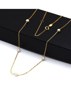 Real Gold 5 Pearl Adjustable Size Necklace (45 cm) 2487 N1516