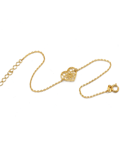 Real Gold Plain Heart Flower Design Adjustable Size Bracelet 7706 BR1610