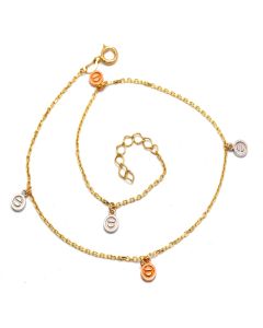 Real Gold GZCR 3-Color Roller Nail Dangler Charm Anklet, Adjustable Size - Model 0613 A1335
