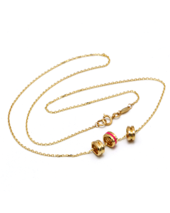 Real Gold 3 Roller Pink Necklace 9664 N1423