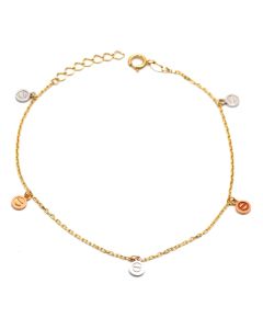 Real Gold GZCR 3-Color Roller Nail Dangler Charm Bracelet, Adjustable Size - Model 0613 BR1693