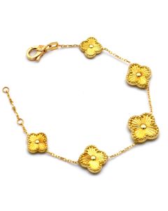 Real Gold Solid 5 Clover Adjustable Size Bracelet (15 + 2 = 17C.M) - Model 5VC GZJVN TBS-0732/1BL BR1882