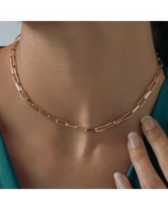 Real Gold Thick Link Paper Clip Solid Chain Necklace CVB498 (50 C.M) CH1274