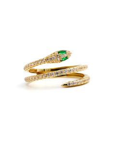 Real Gold Dual Layer Green Eye Snake Ring 9999 (Size 7.5) R2812