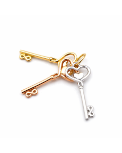 Real Gold 3 Color 3 Heart Key Pendant 0516-TC P 2032