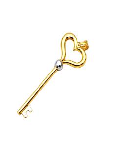Real Gold 2 Color Heart Key XL Size Unisex Pendant 1372-YW P 2031