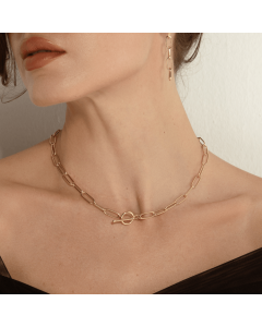 Real Gold Round Lily T-bar Bigger Paper Clip Necklace (45 C.M) 2531 N1415