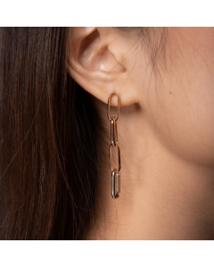 Real Gold Thick Paper Clip Link Hanging Curved Stud Earring Set 1707 E1834