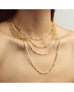 Real Gold GZCR Two Tone Figaro Solid Link Chain Necklace Unisex 7586 (60 C.M) CH1246