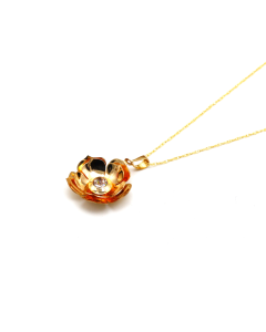 Real Gold 3D Flower Cup With Center Stone Necklace 0918 CWP 1848