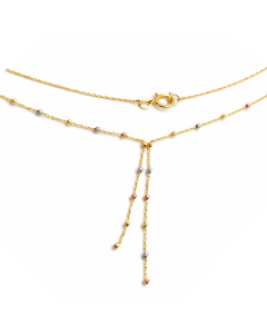 Real Gold 3 Color Textured Seed Ball 1.5 MM Necklace 0485 (45 C.M) N1522